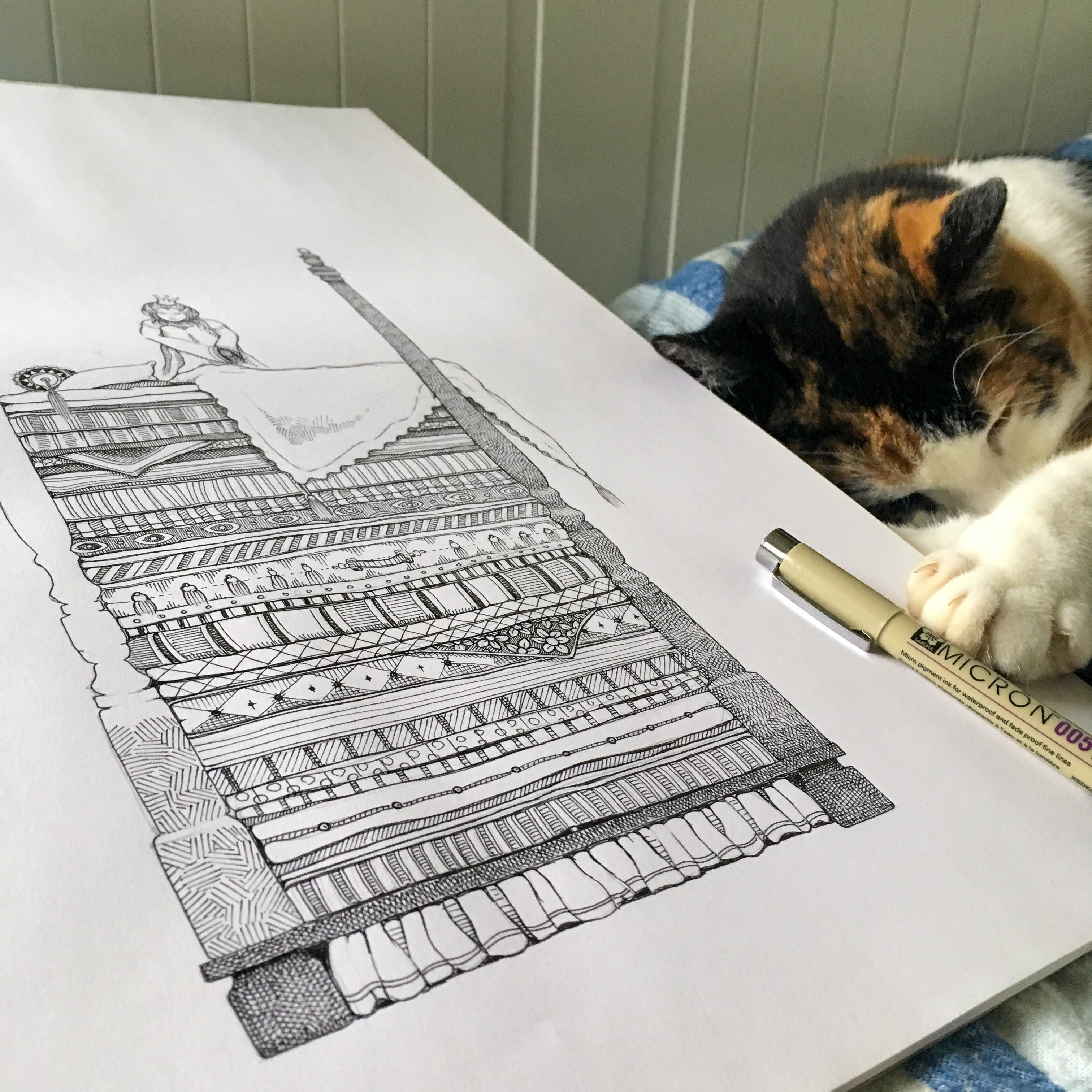 Procesbillede af min illustration af "Prinsessen på ærten"