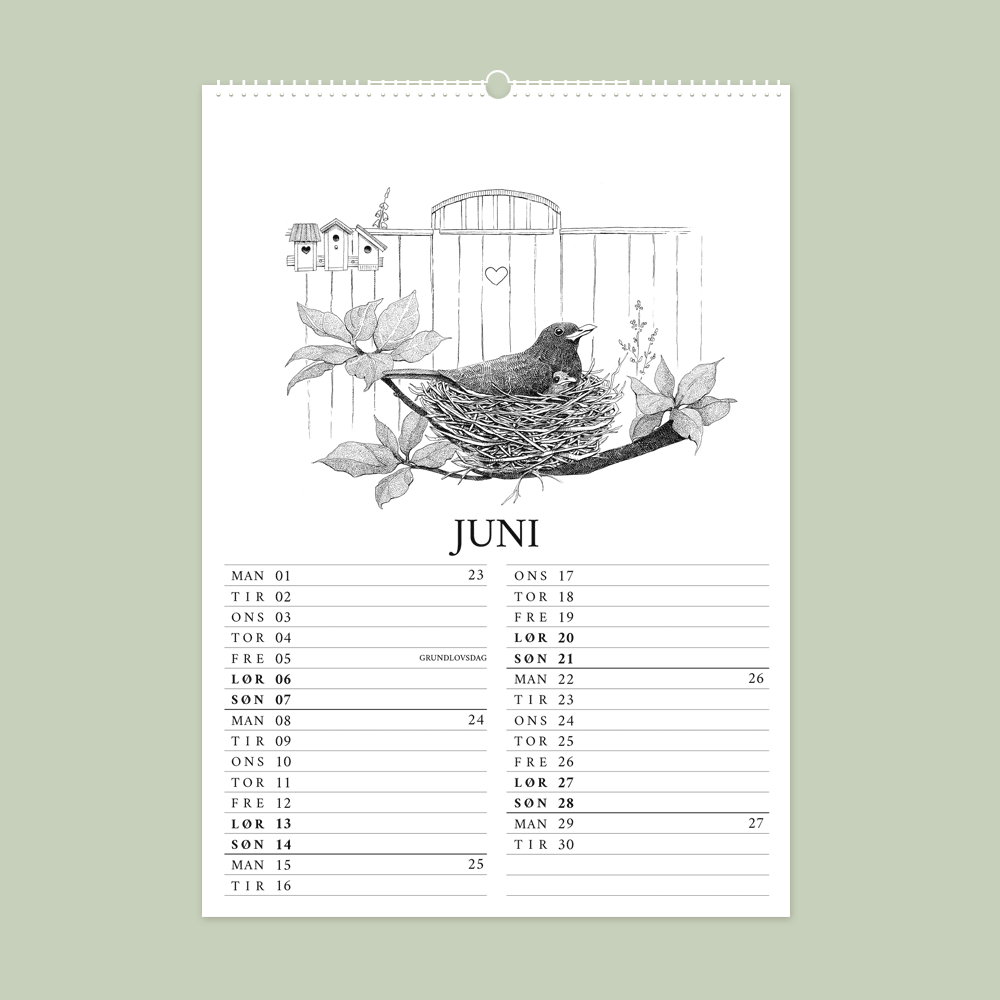 2026 vægkalender - Havens fugle