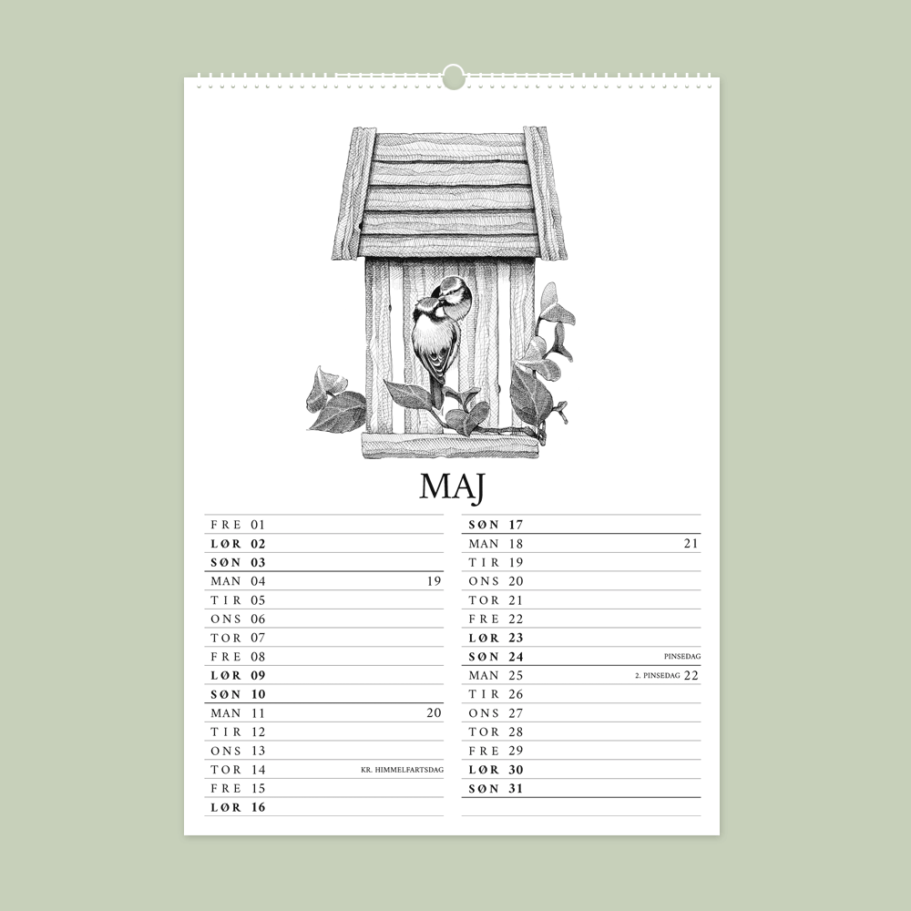 2026 vægkalender - Havens fugle