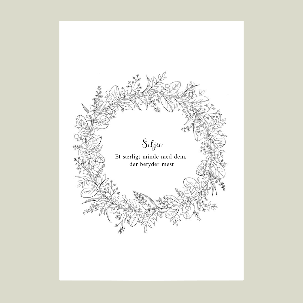 Fingeraftryksplakat med blomsterkrans – håndtegnet gæstebog plakat til konfirmation og nonfirmation.