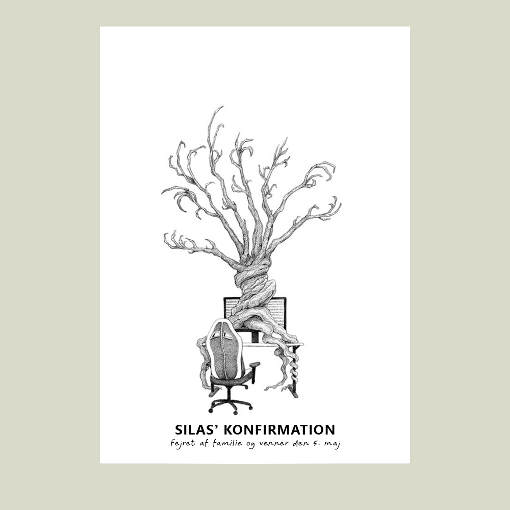 Fingeraftryksplakat med gamertræ og computer – håndtegnet gæstebog plakat til konfirmation og nonfirmation.