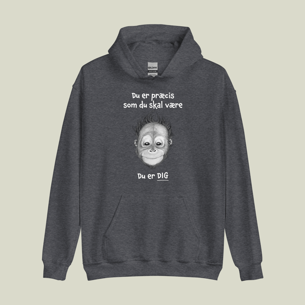 Hoodie med orangutang og citat: Du er præcis som du skal være. Du er dig.
