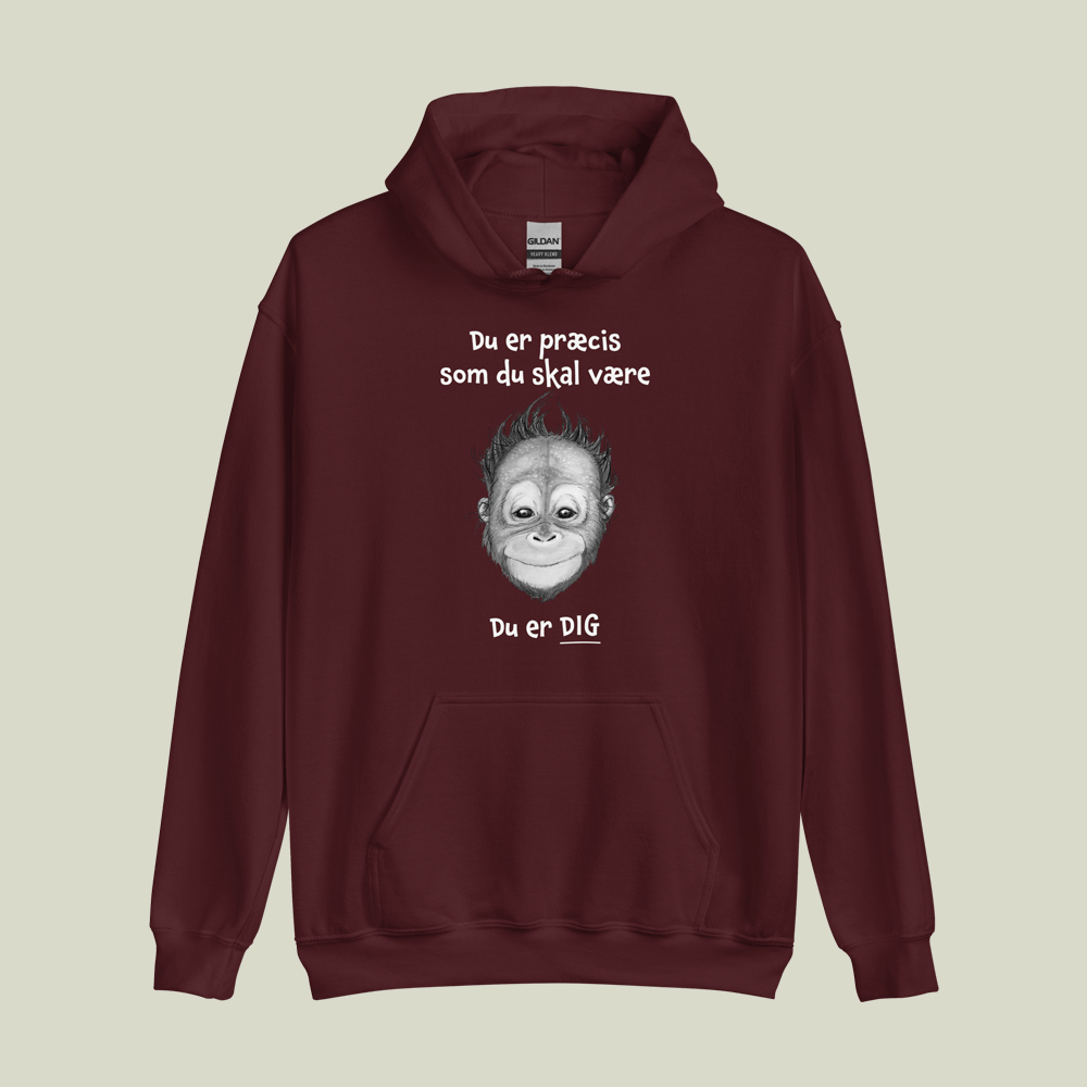Hoodie med orangutang og citat: Du er præcis som du skal være. Du er dig.
