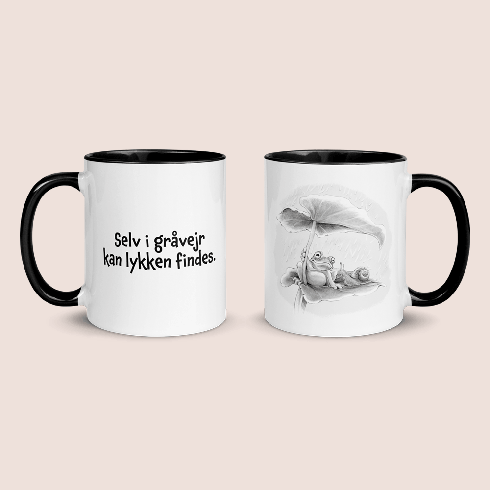 "Selv i gråvejr kan lykken findes" - krus