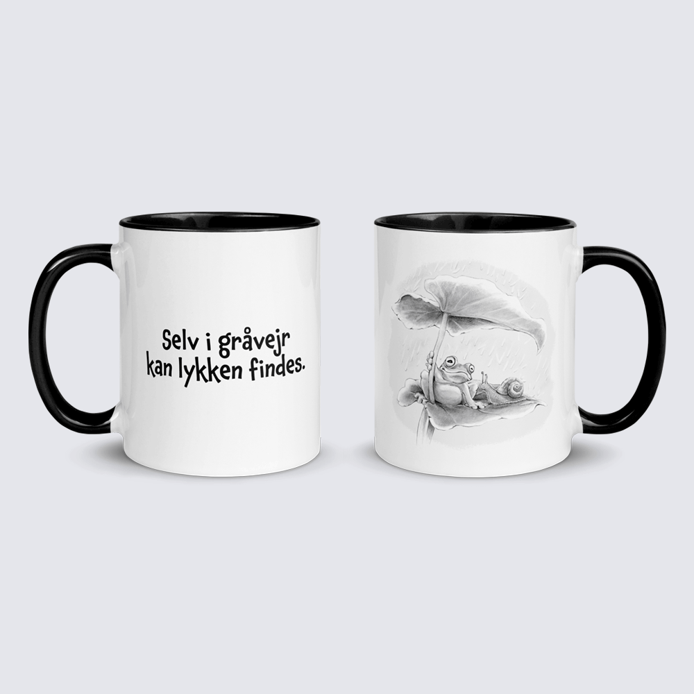 "Selv i gråvejr kan lykken findes" - krus