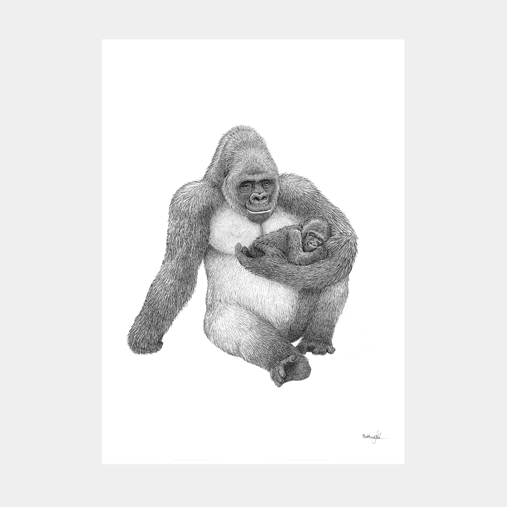 Plakat med gorilla og unger – symbol på fars trygge favn, styrke og kærlighed.