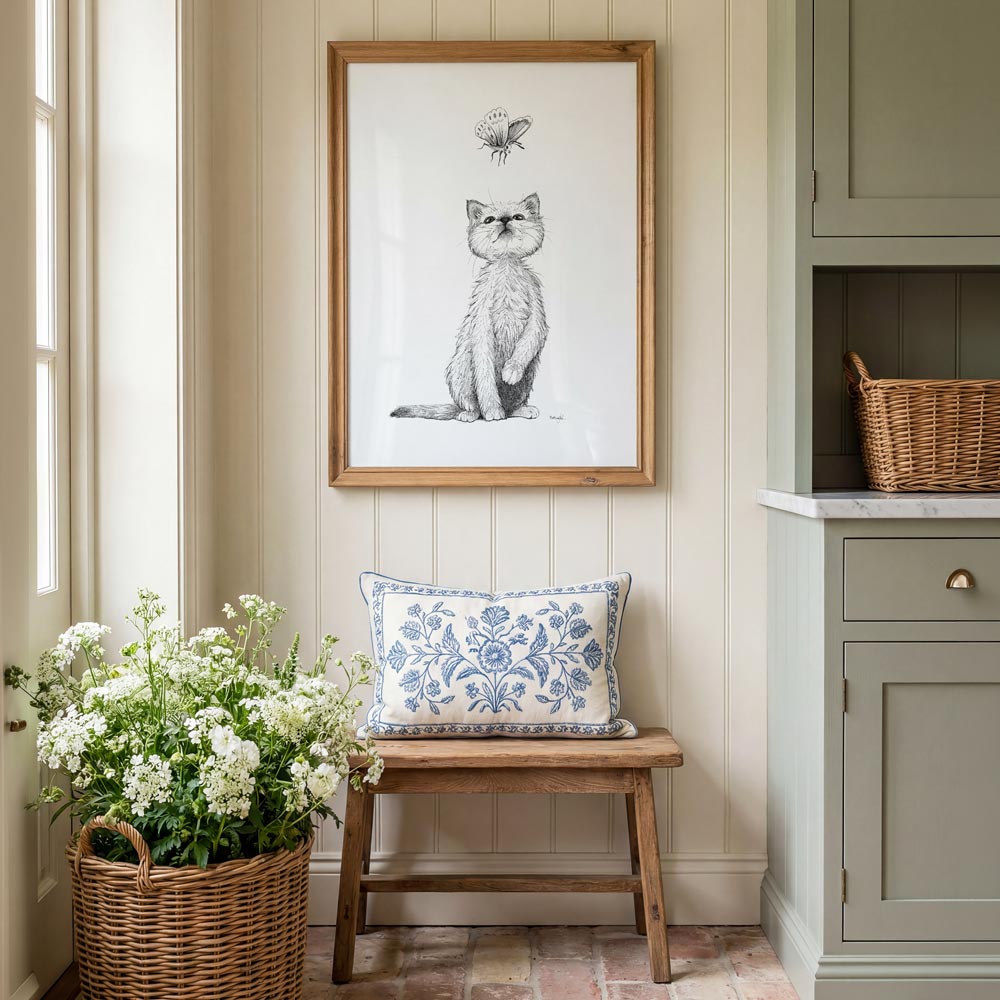 Plakat med kat og sommerfugl