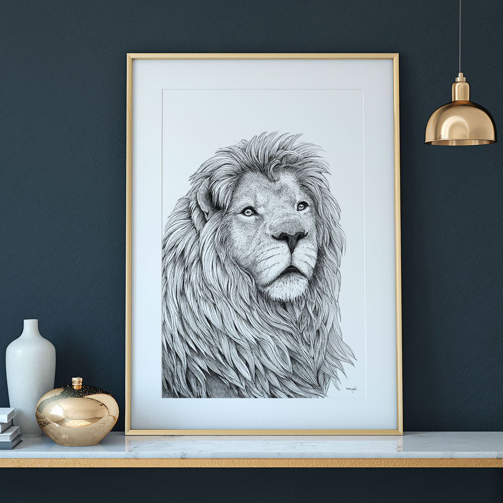 Kunsttryk med løve - Styrke og værdighed