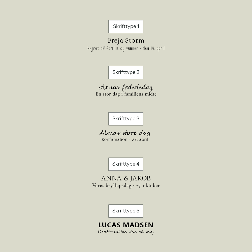 Vælg mellem 5 forskeliige skrifttyper til fingeraftryksplakat