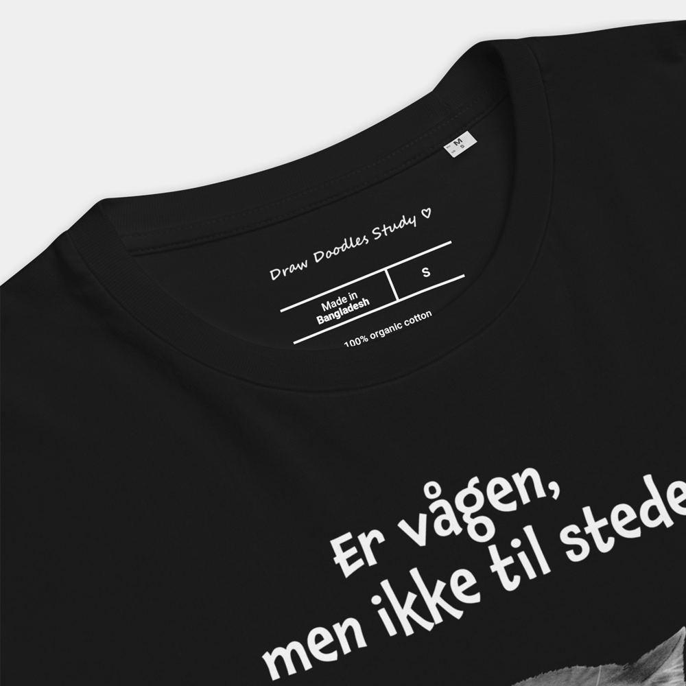 T-shirt med citat og kat – Er vågen, men ikke til stede