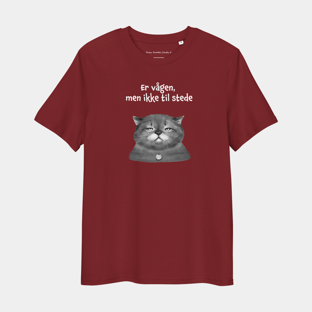 T-shirt med citat og kat – Er vågen, men ikke til stede