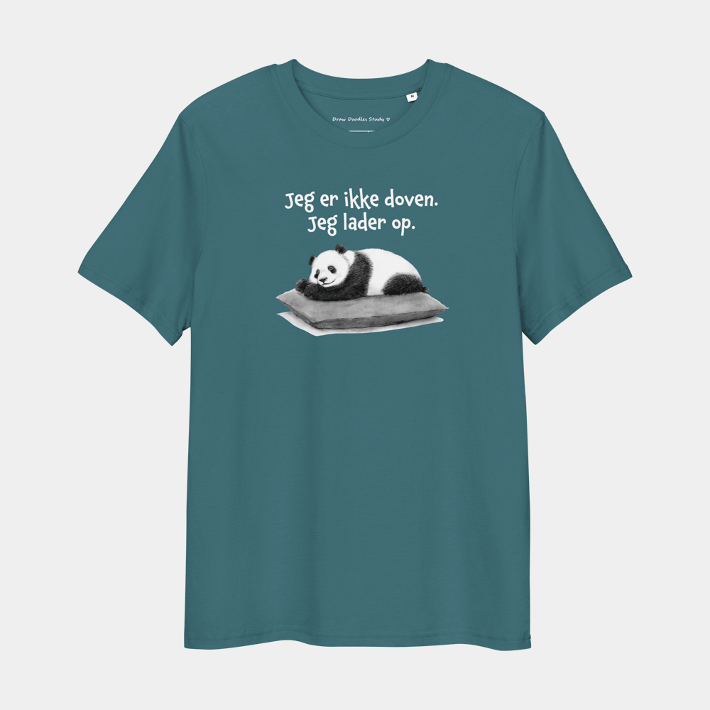 T-shirt med citat og panda – Jeg lader op