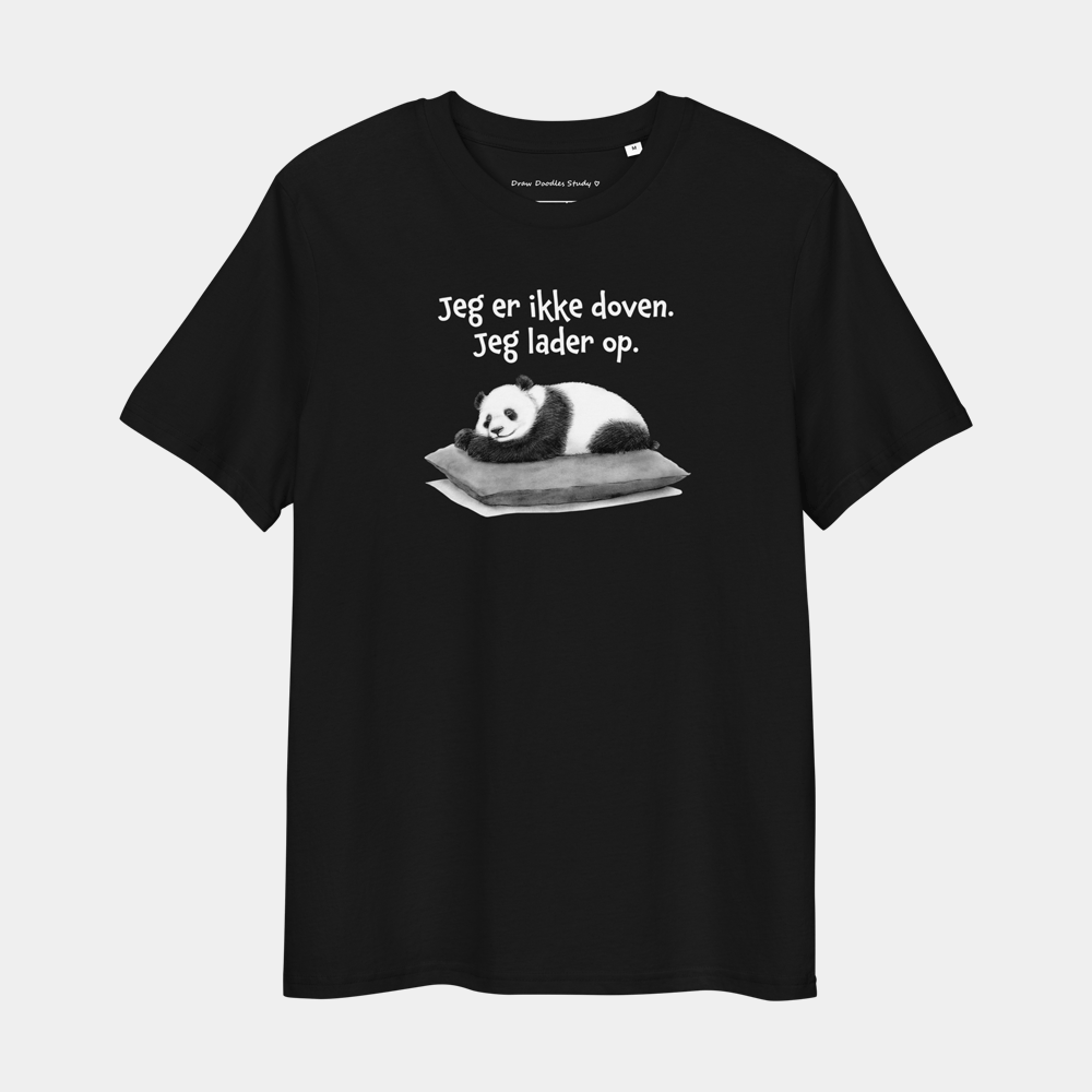 T-shirt med citat og panda – Jeg lader op