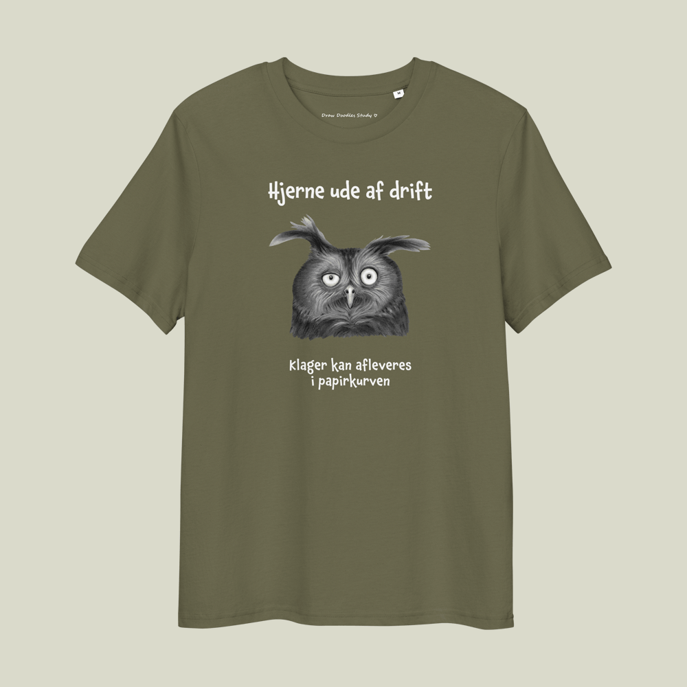 T-shirt med citat og ugle – Hjerne ude af drift