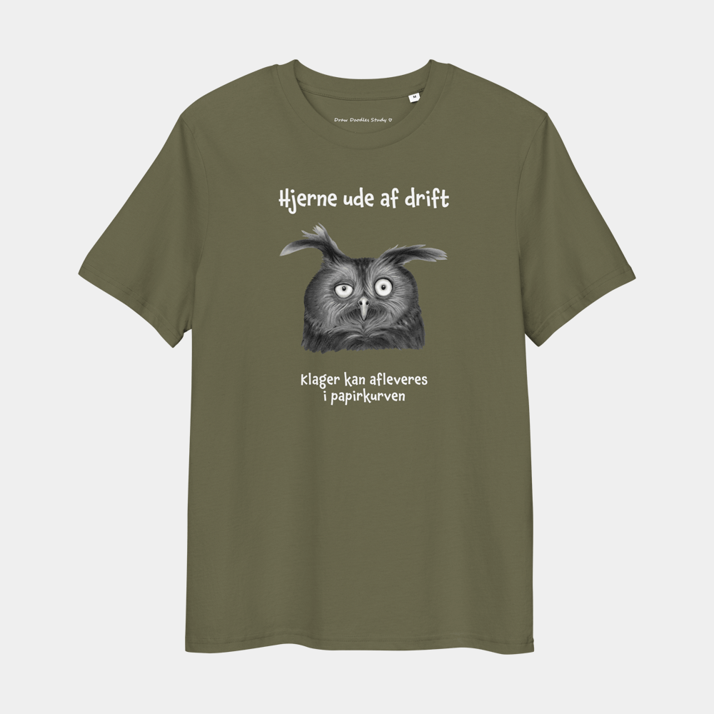 T-shirt med citat og ugle – Hjerne ude af drift