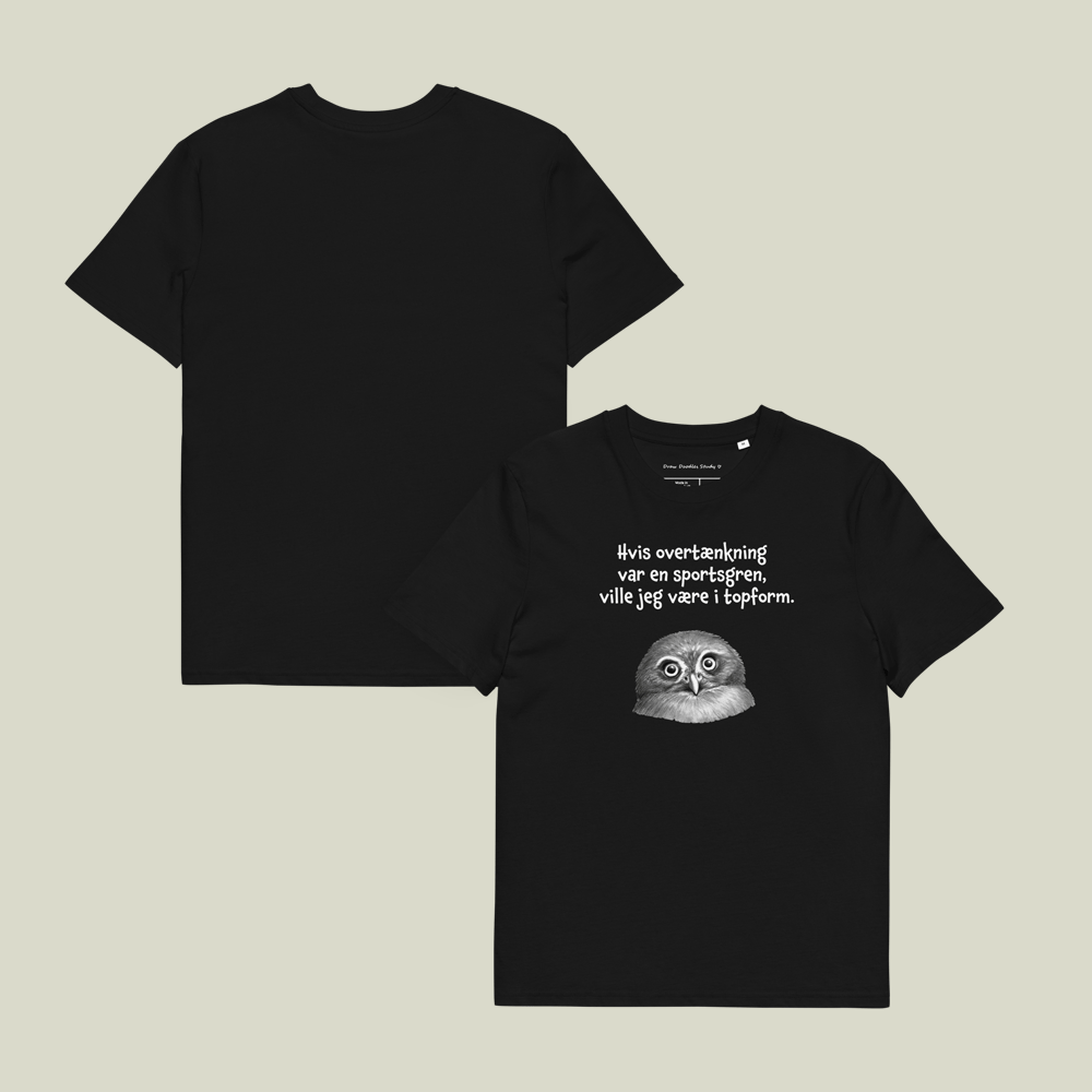 T-shirt med citat og ugle – Hvis overtænkning var en sportsgren