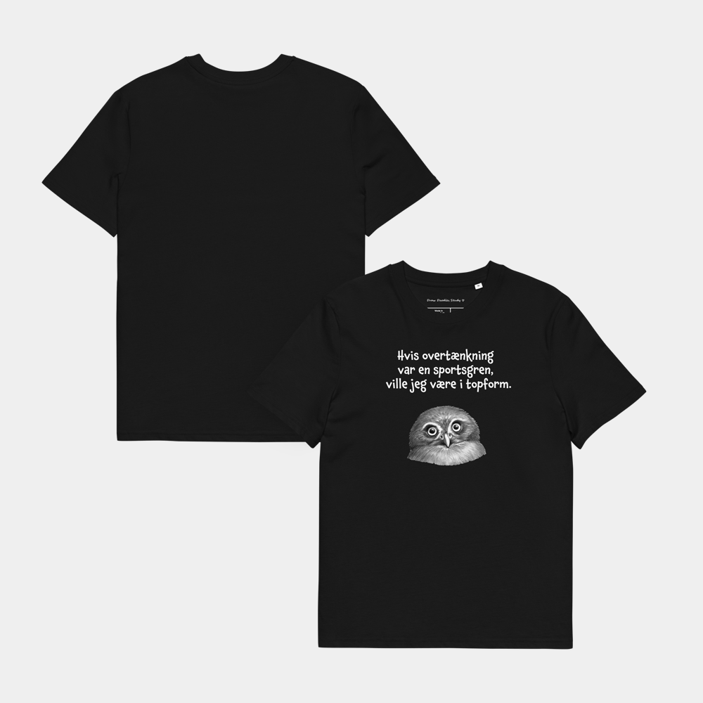 T-shirt med citat og ugle – Hvis overtænkning var en sportsgren
