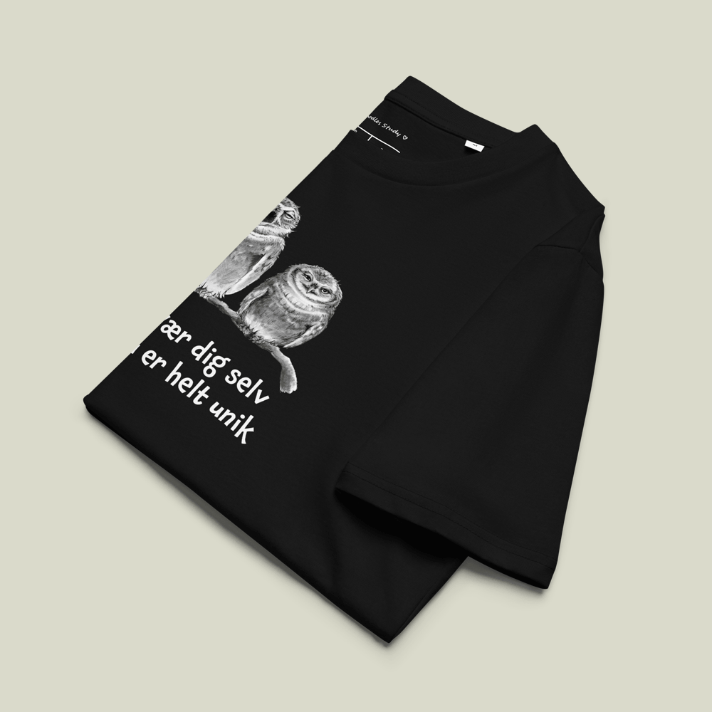 T-shirt med citat og ugler – Du er helt unik