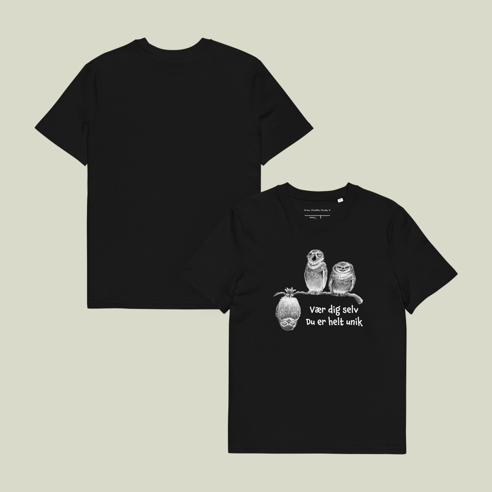 T-shirt med citat og ugler – Du er helt unik