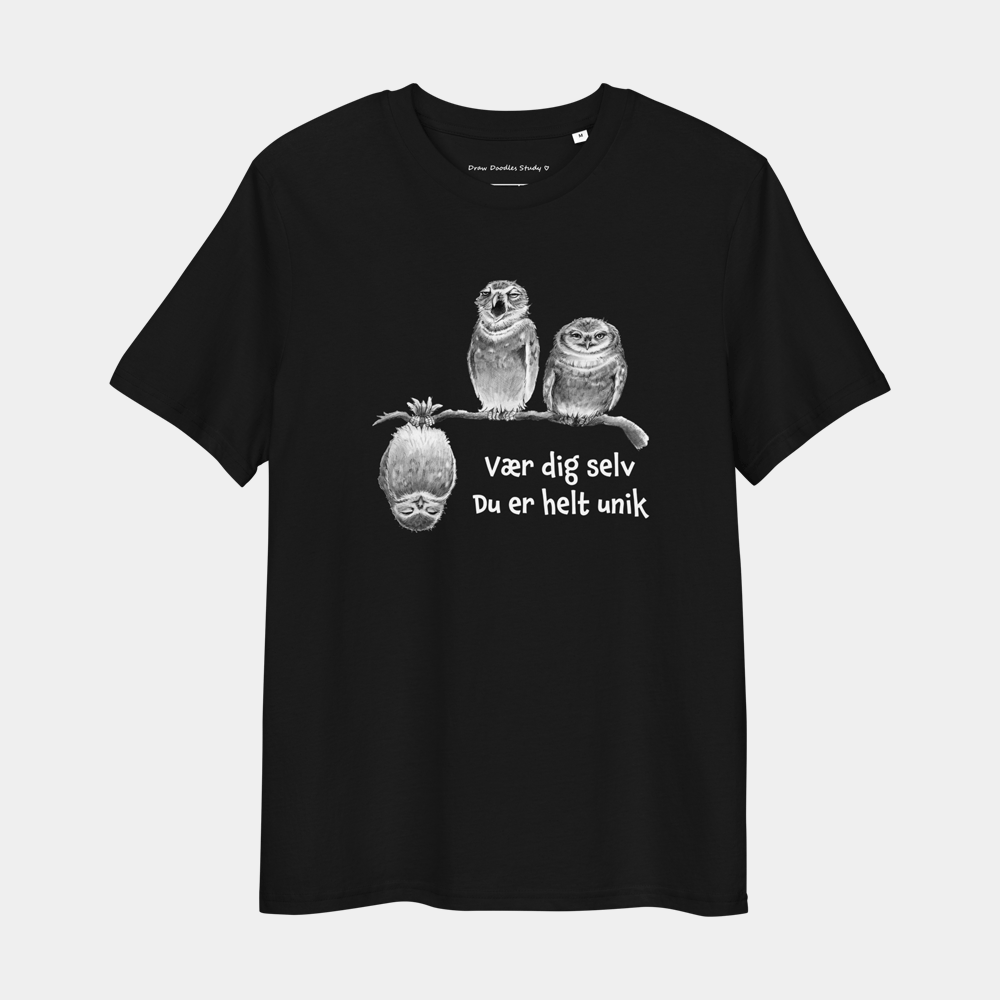 T-shirt med citat og ugler – Du er helt unik