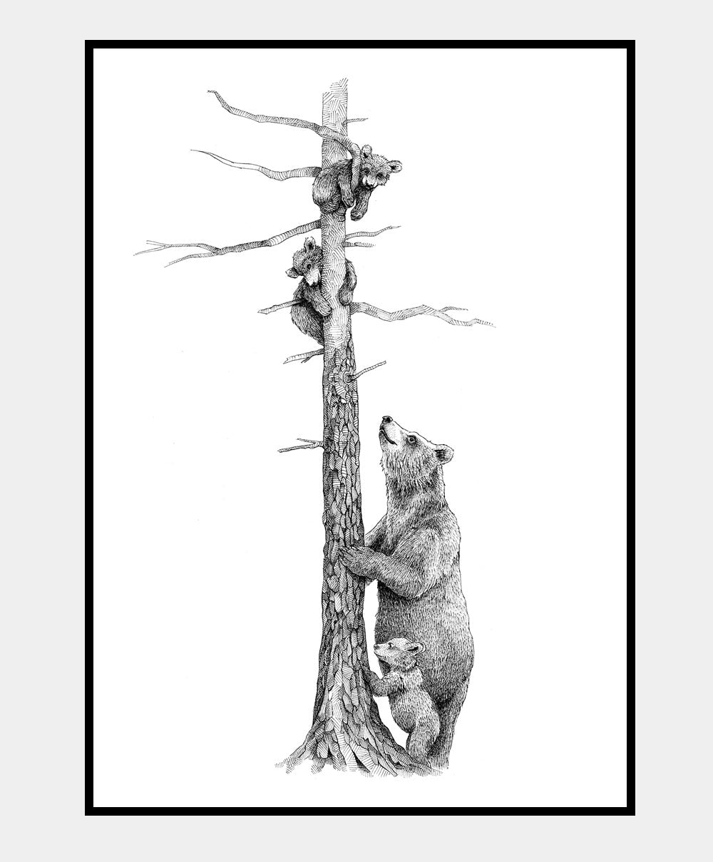 Bjørnemor og unger - 50 x 70 plakat