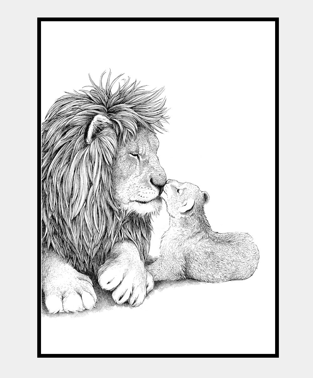 Løvefar og unge - 50x70 plakat