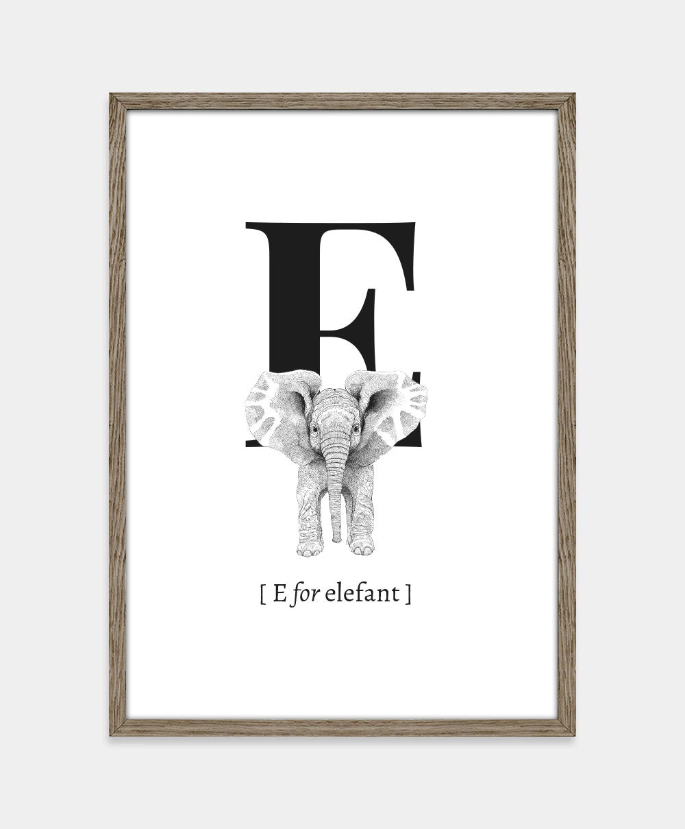 Bogstavplakat - E for elefant