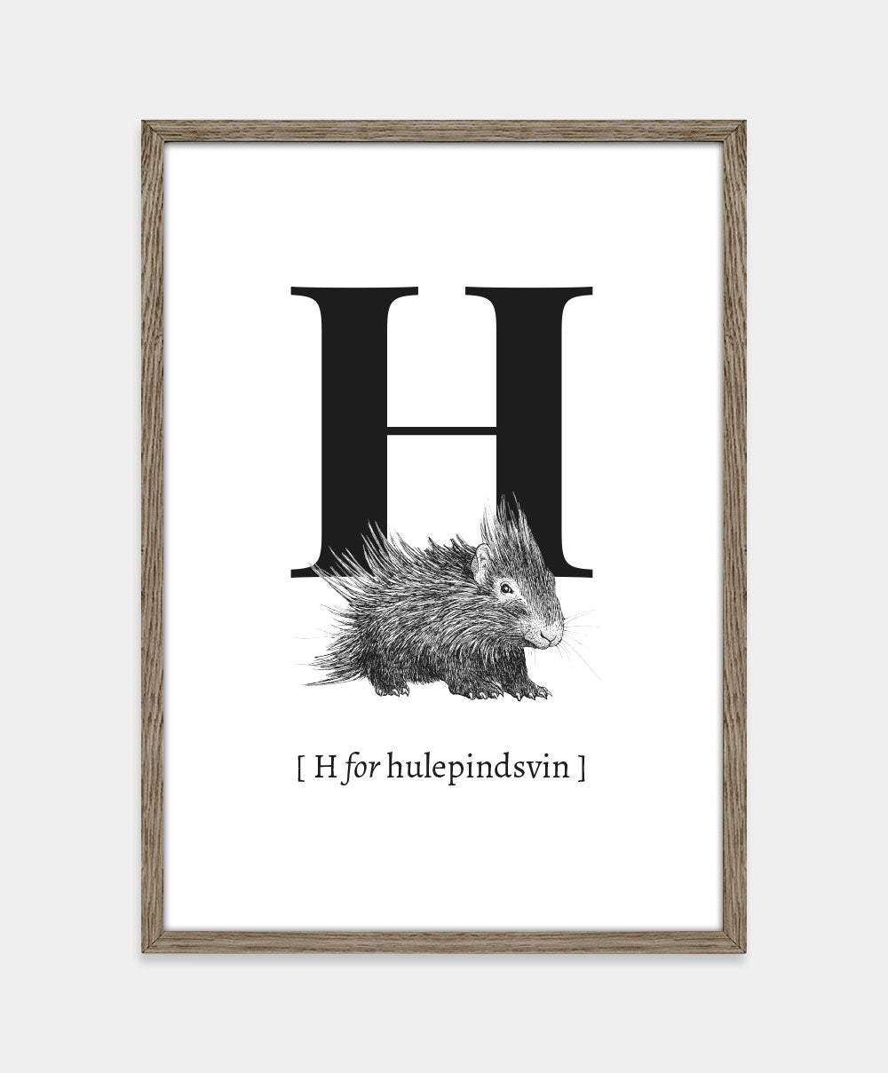 Bogstavplakat - H for hulepindsvin