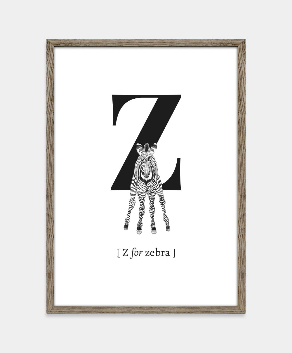 Bogstavplakat- Z for zebra