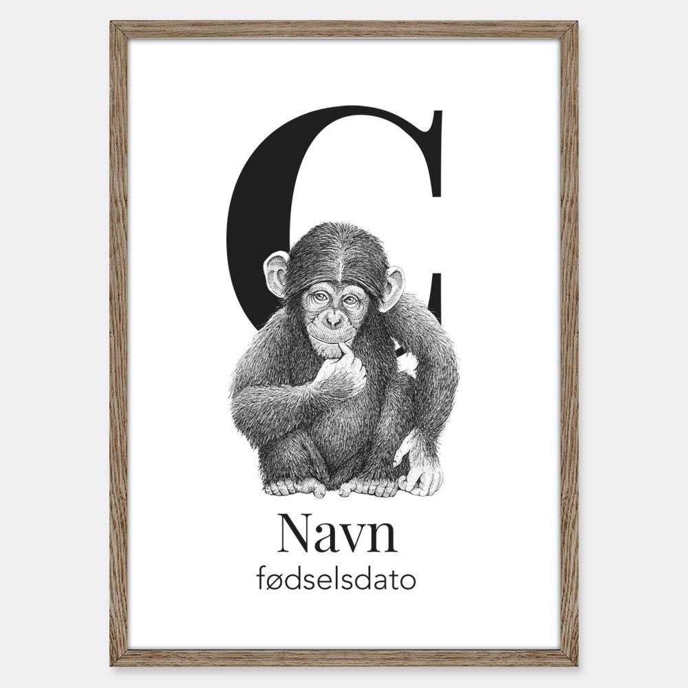 Navneplakat med chimpanse