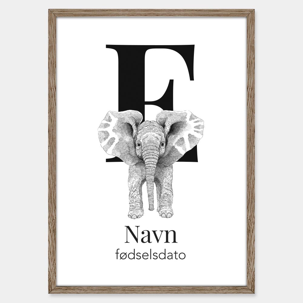 Navneplakat med elefant