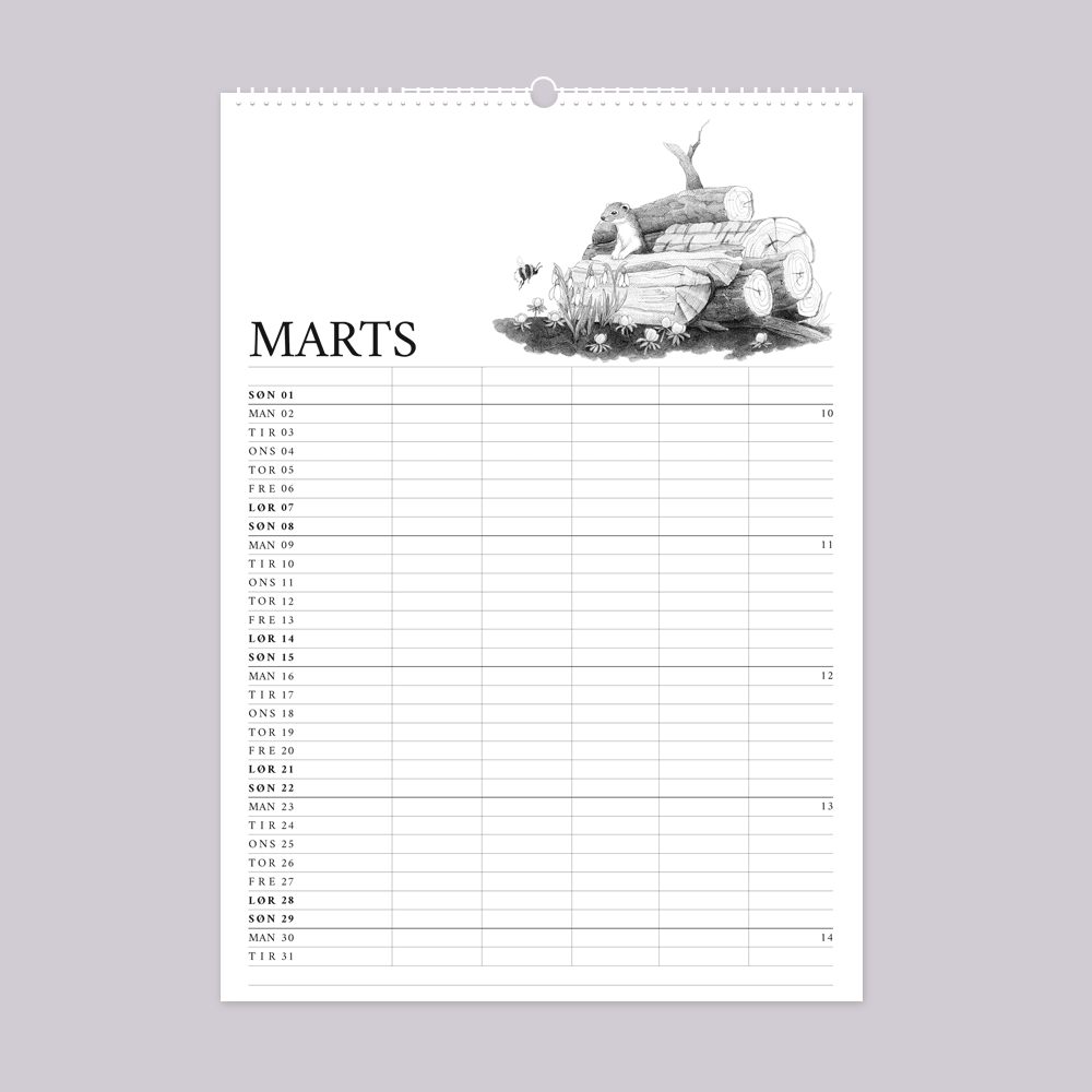 2026 familiekalender med vild have tema. 