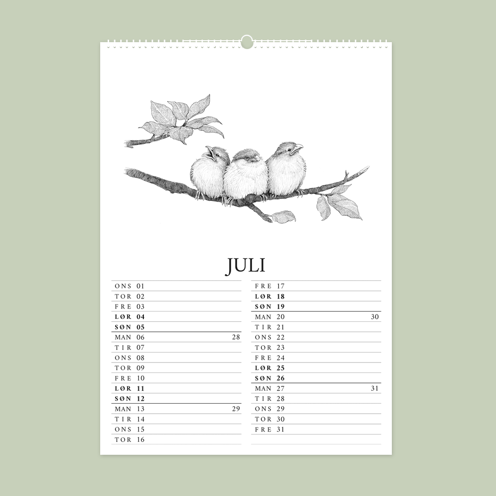 2026 vægkalender - Havens fugle