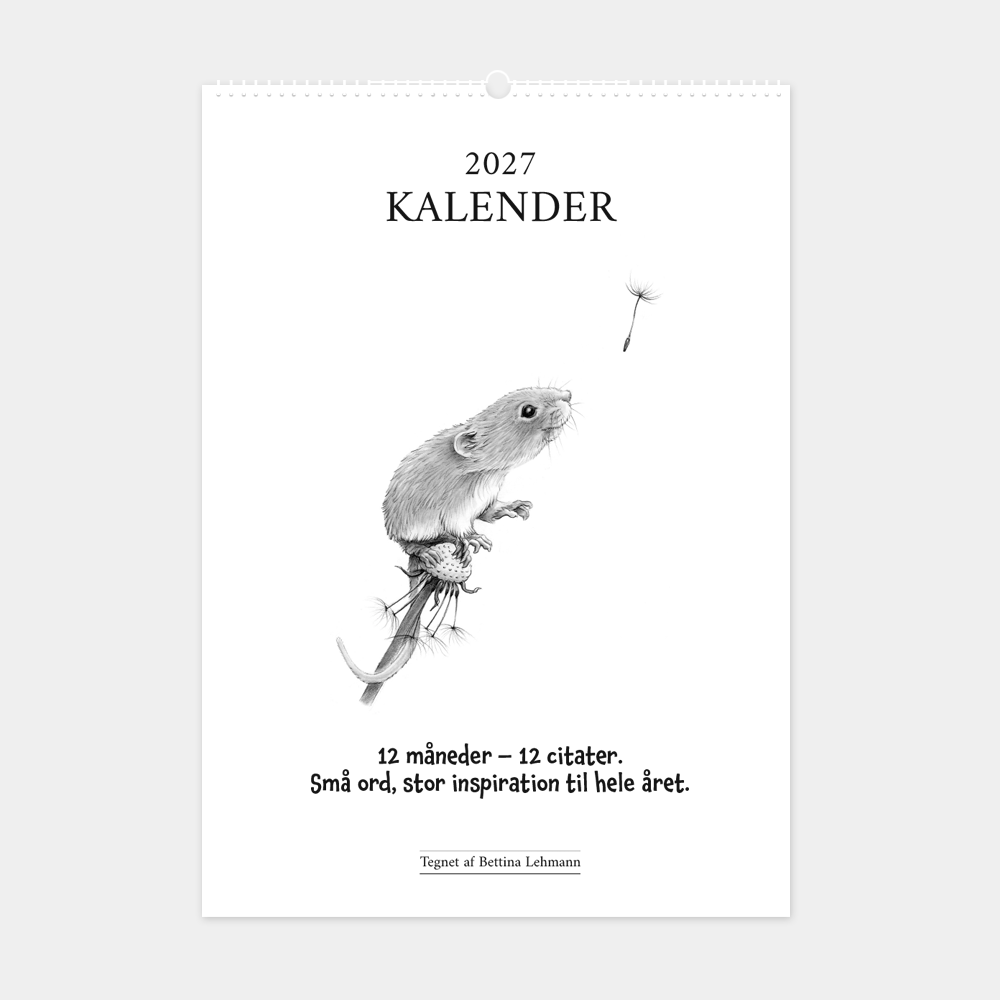 Kalender 2027, 12 positive citater med håndtegnede illustrationer af dyr