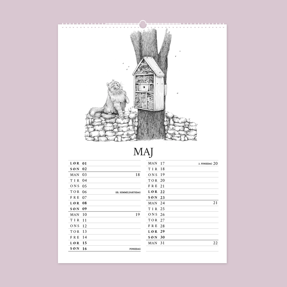 2027 kunstkalender. Livet i den vilde have. 12 håndtegnede illustrationer af Bettina Lehmann. Insekthotel