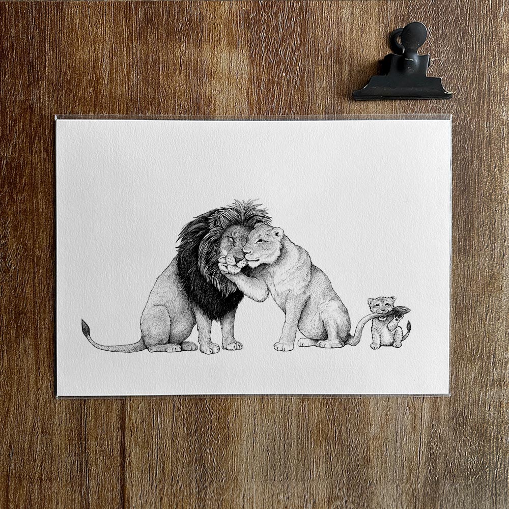 Udsalg - A4 Løvefamilie plakat