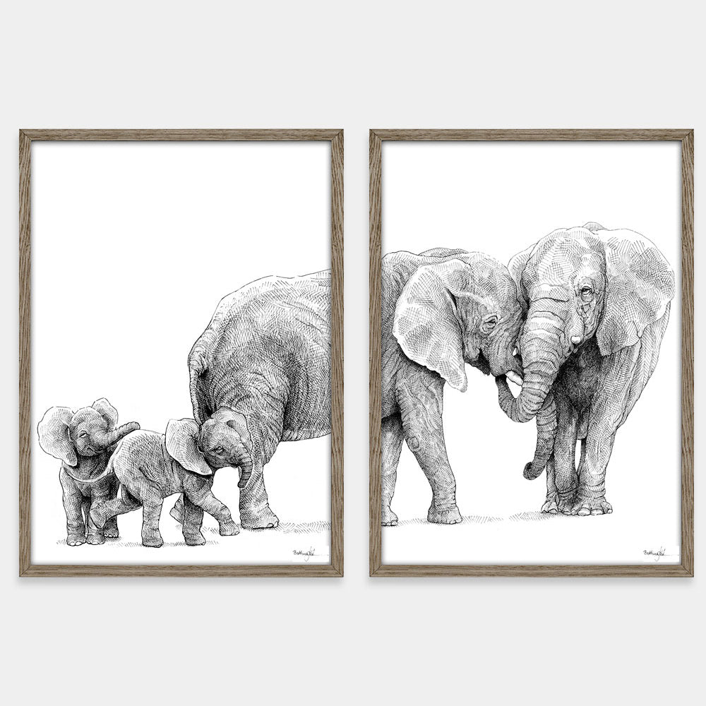 Udsalg - A3 Elefantfamilie plakat (1-5 unger)