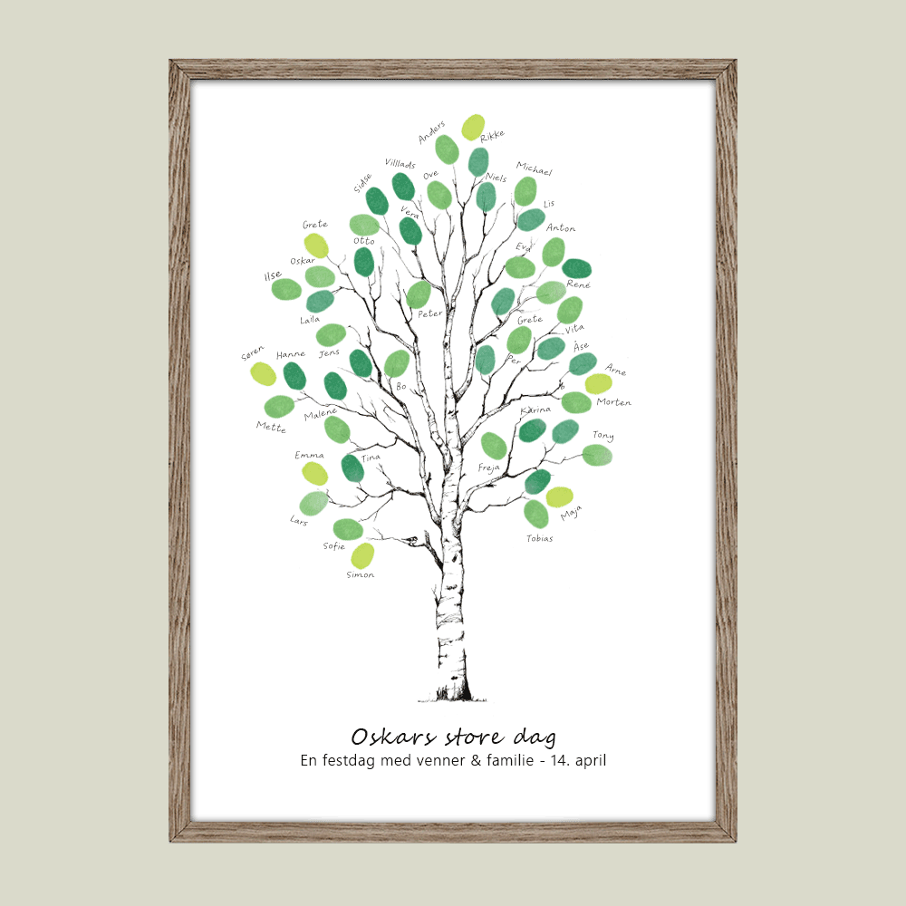 Fingeraftryksplakat med birketræ – håndtegnet gæstebog plakat til konfirmation og nonfirmation.