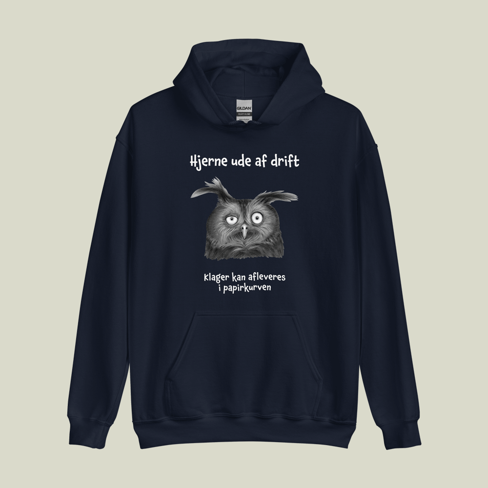 Hoodie med ugle og citat: Hjerne ude af drift.