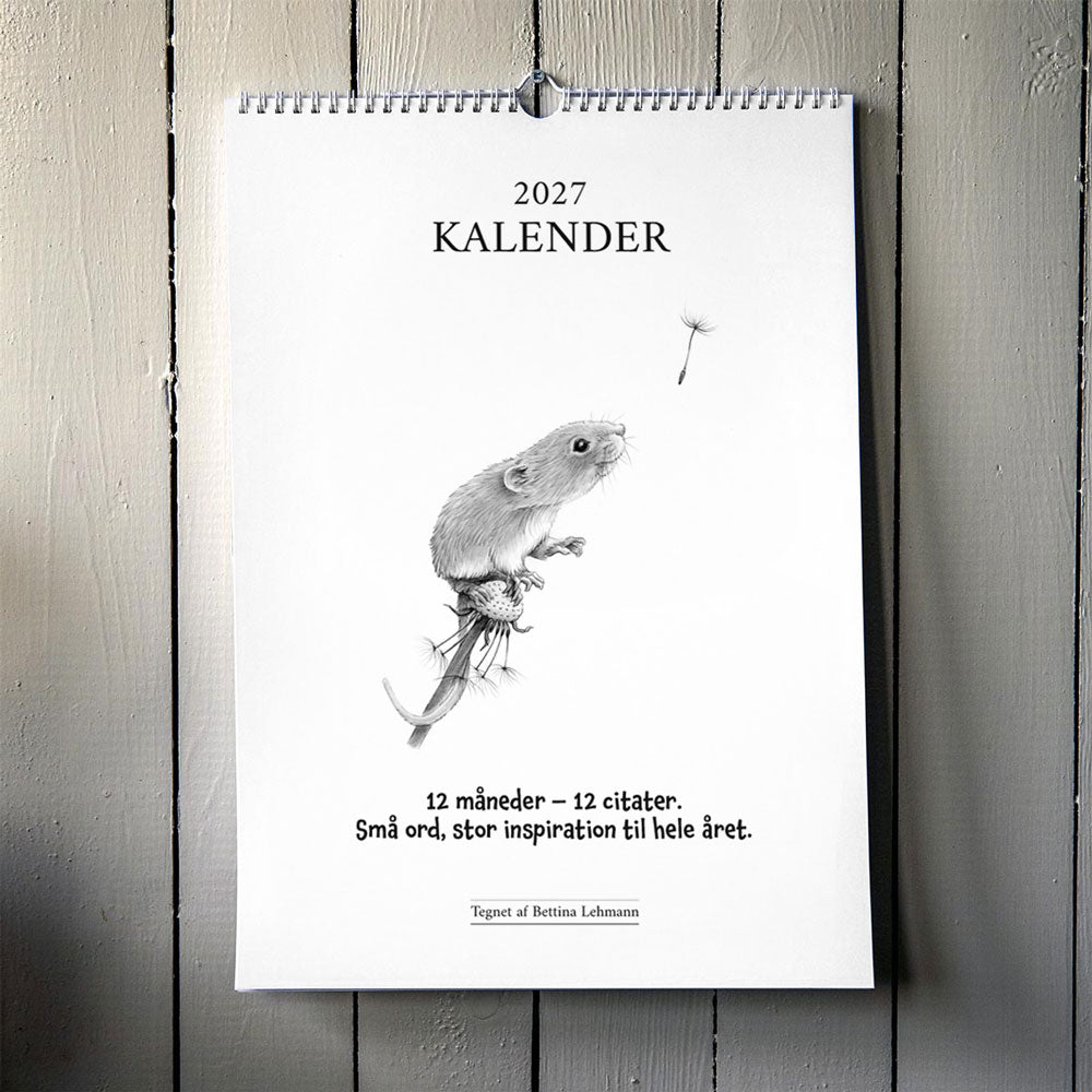 Kalender 2027, 12 positive citater med håndtegnede illustrationer af dyr