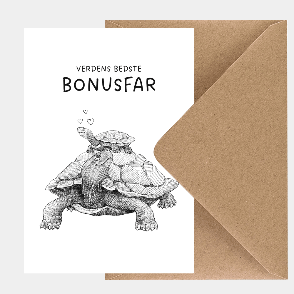 Kort med kuvert til bonusfar, adoptivfar, papfar eller stedfar. Oplagt til fars dag, gave eller fødselsdag.