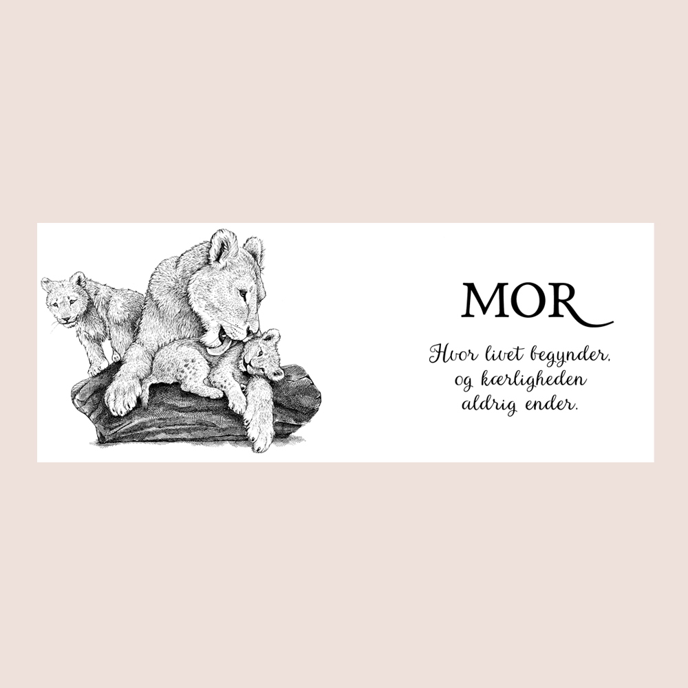 Krus med løvemor og to unger