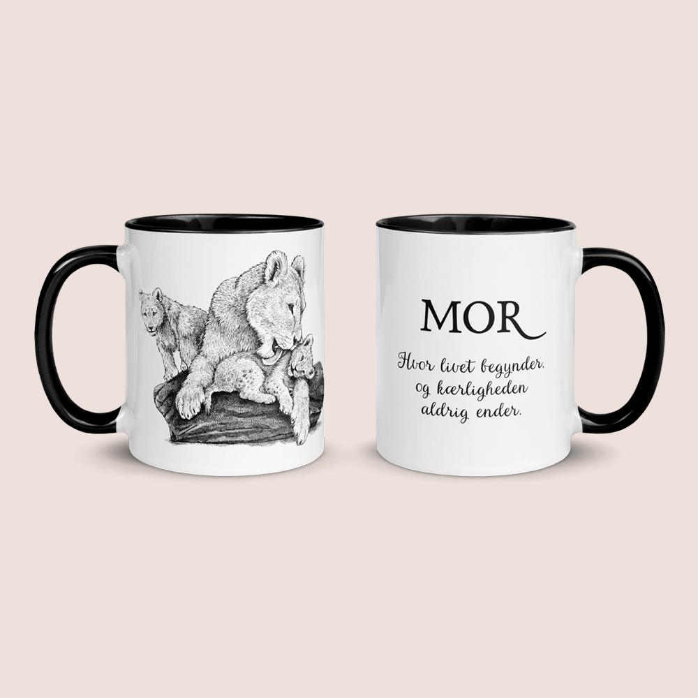 Krus med løvemor og to unger