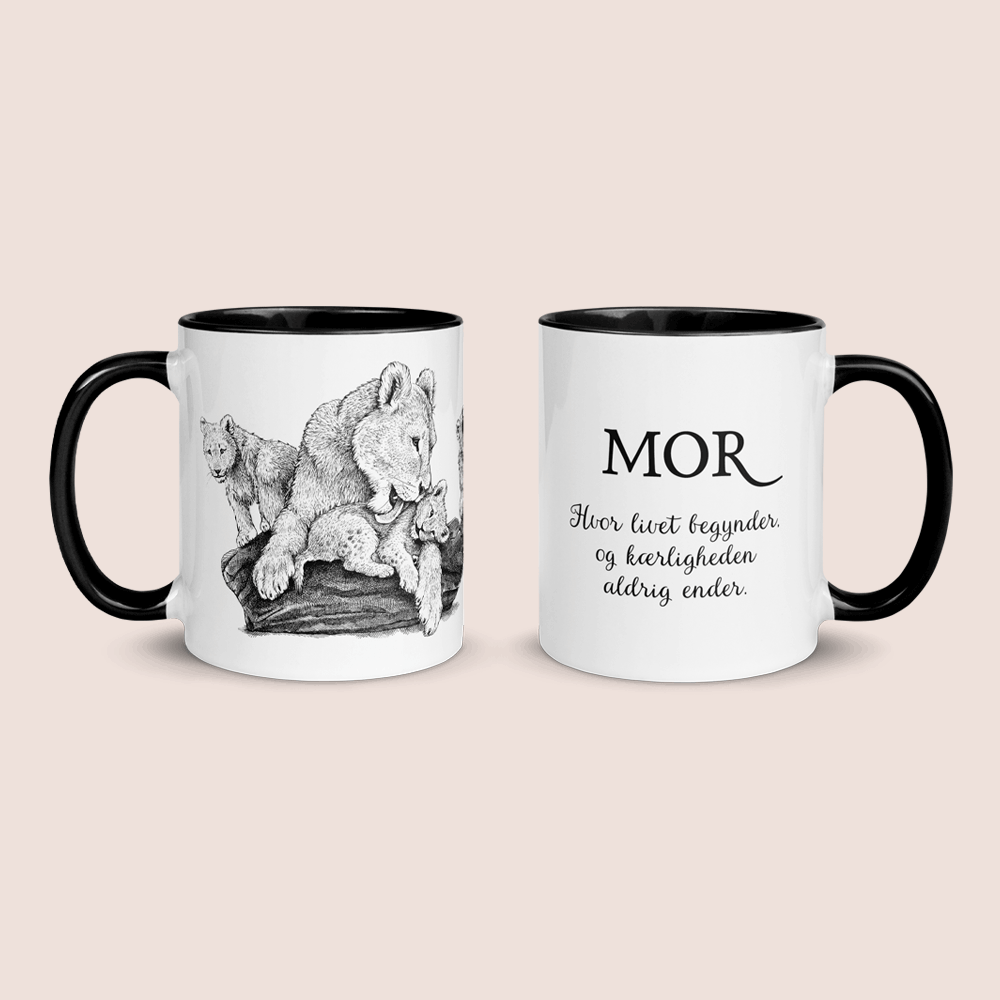 Krus med løvemor og tre unger