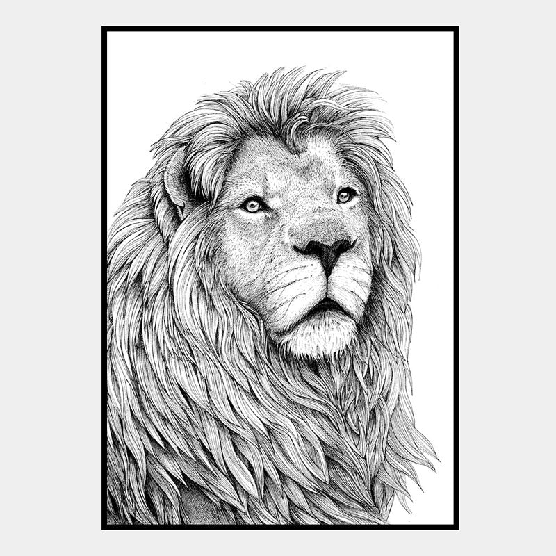 Kunsttryk med løve - Styrke og værdighed