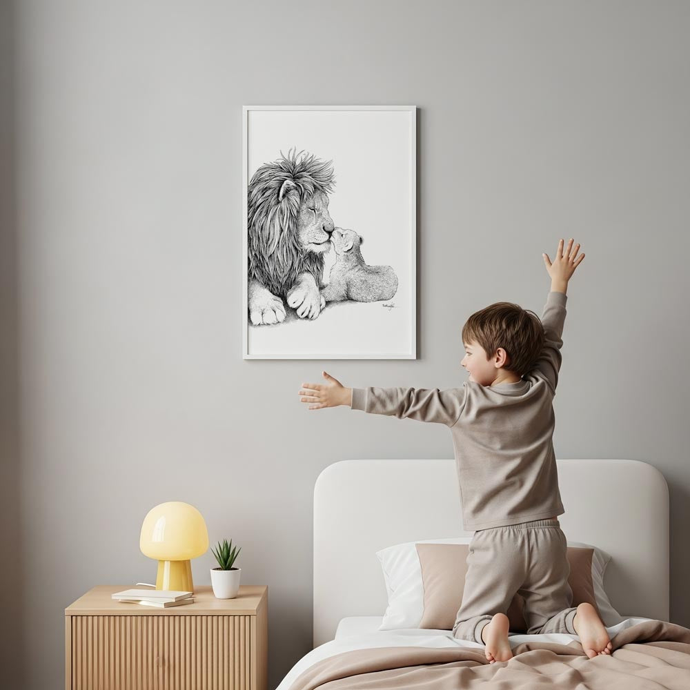 Plakat med løvefar og unge - Vi to for altid