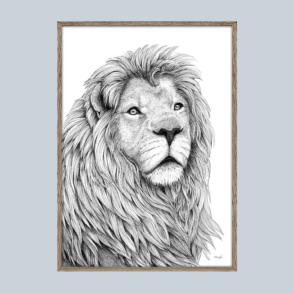 Kunsttryk med løve - Styrke og værdighed