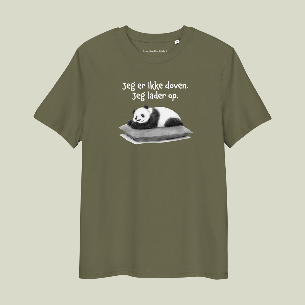 T-shirt med citat og panda – Jeg lader op