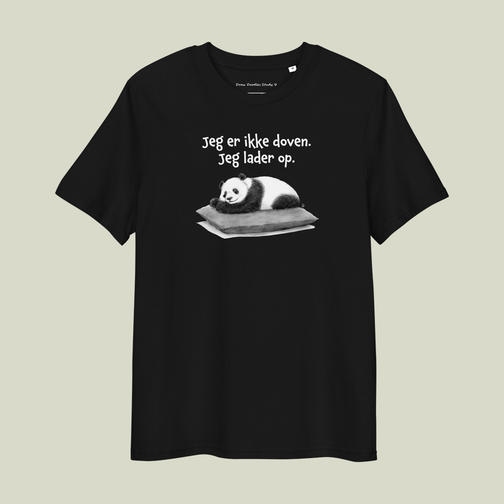 T-shirt med citat og panda – Jeg lader op
