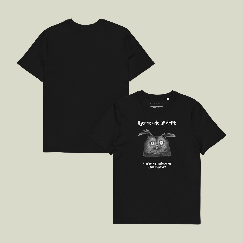 T-shirt med citat og ugle – Hjerne ude af drift